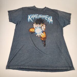 Dragon Ball Z Kamehameha Goku Graphic T-Shirt Gray Blue Anime Tee Ripples Brand